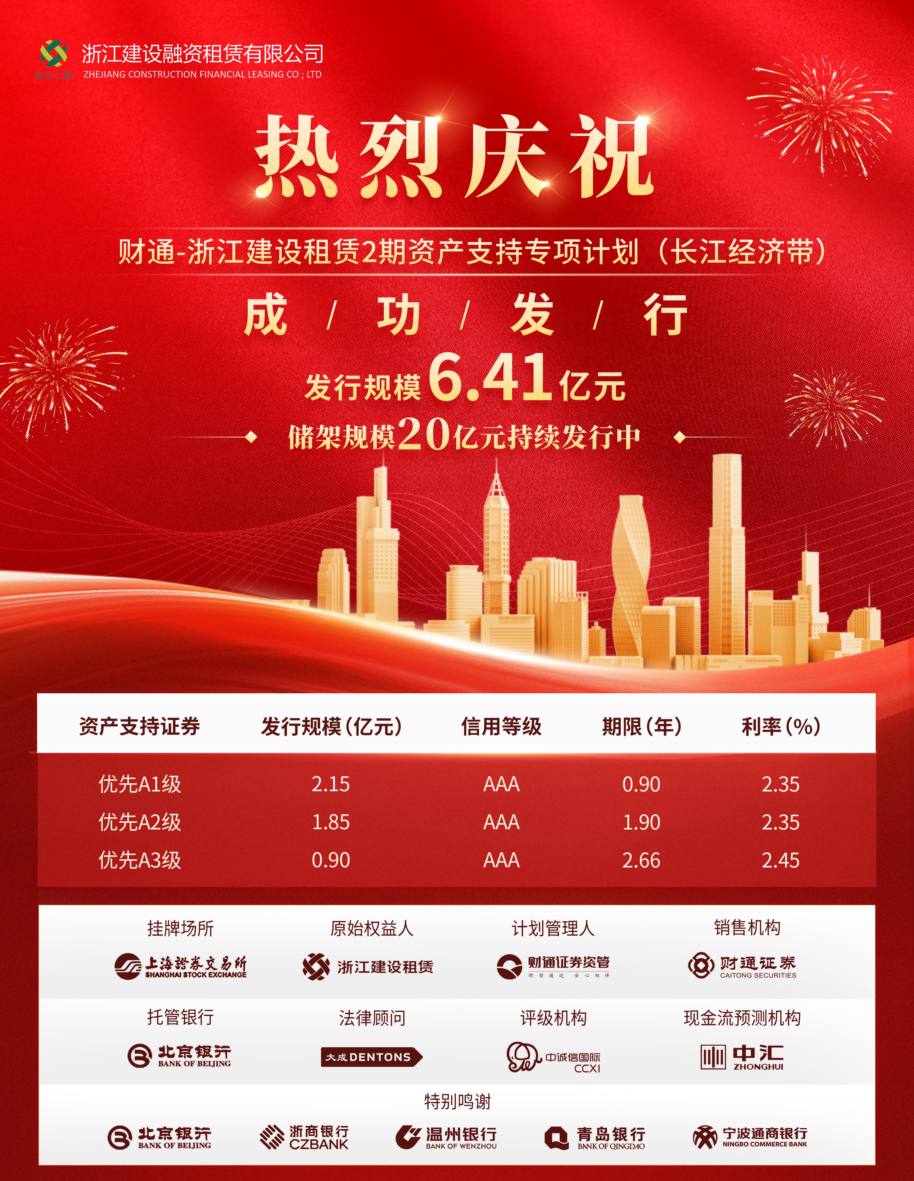 融资租赁公司ABS二期成功发行6.41亿